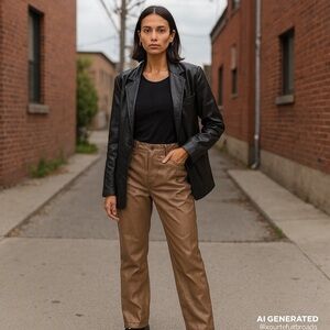 Harlow brown Faux Leather Straight Leg Pants XL High Rise Vegan Leather Trousers